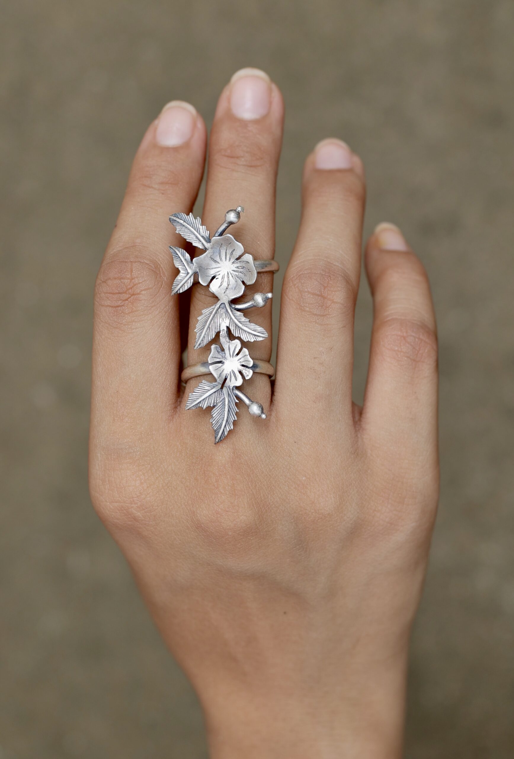 Handcrafted 92.5 silver Nyara ring with oxidised statement design by Ahsaas Jewellery