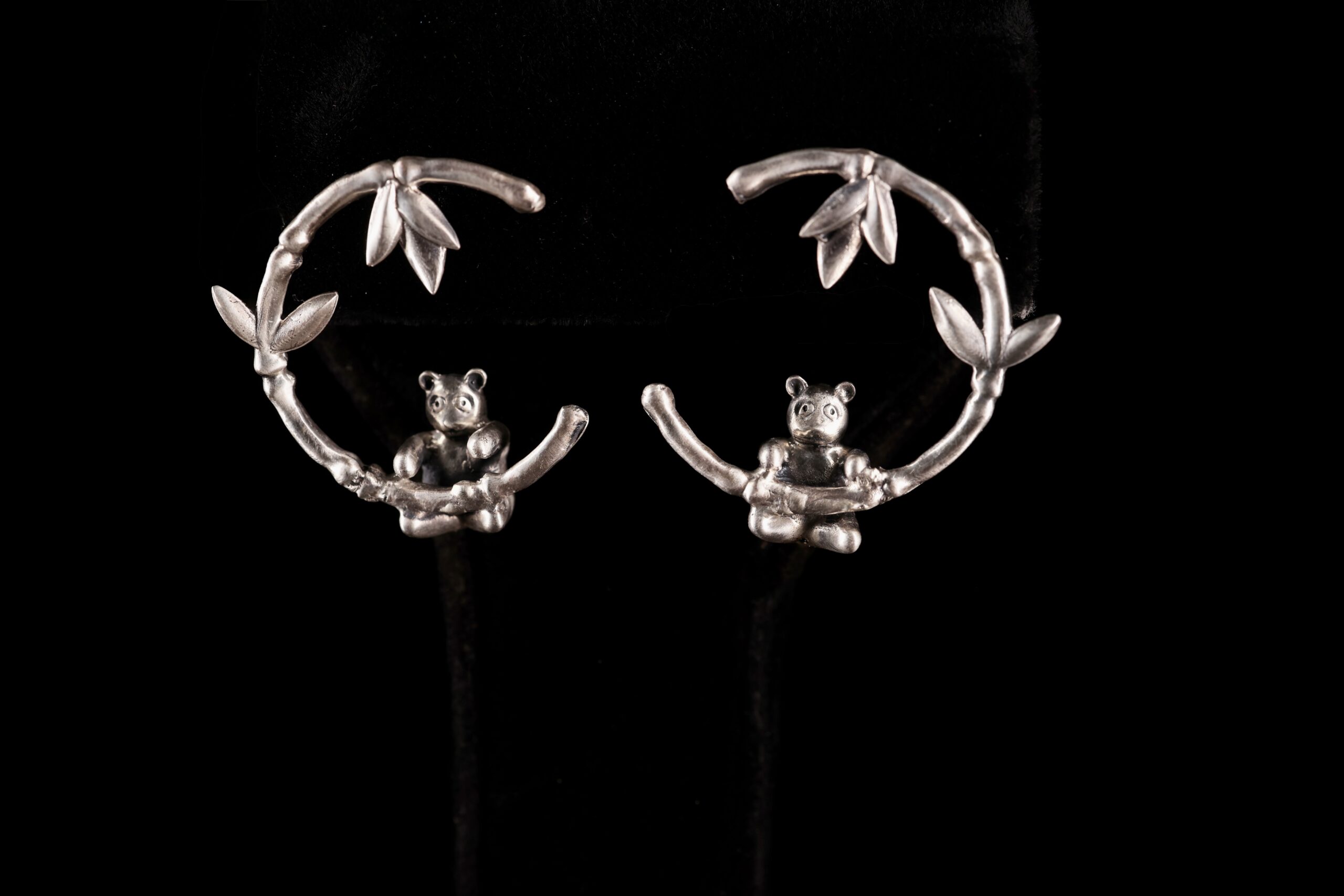 Handcrafted 92.5 silver panda earring with oxidised animal design by Ahsaas Jewellery