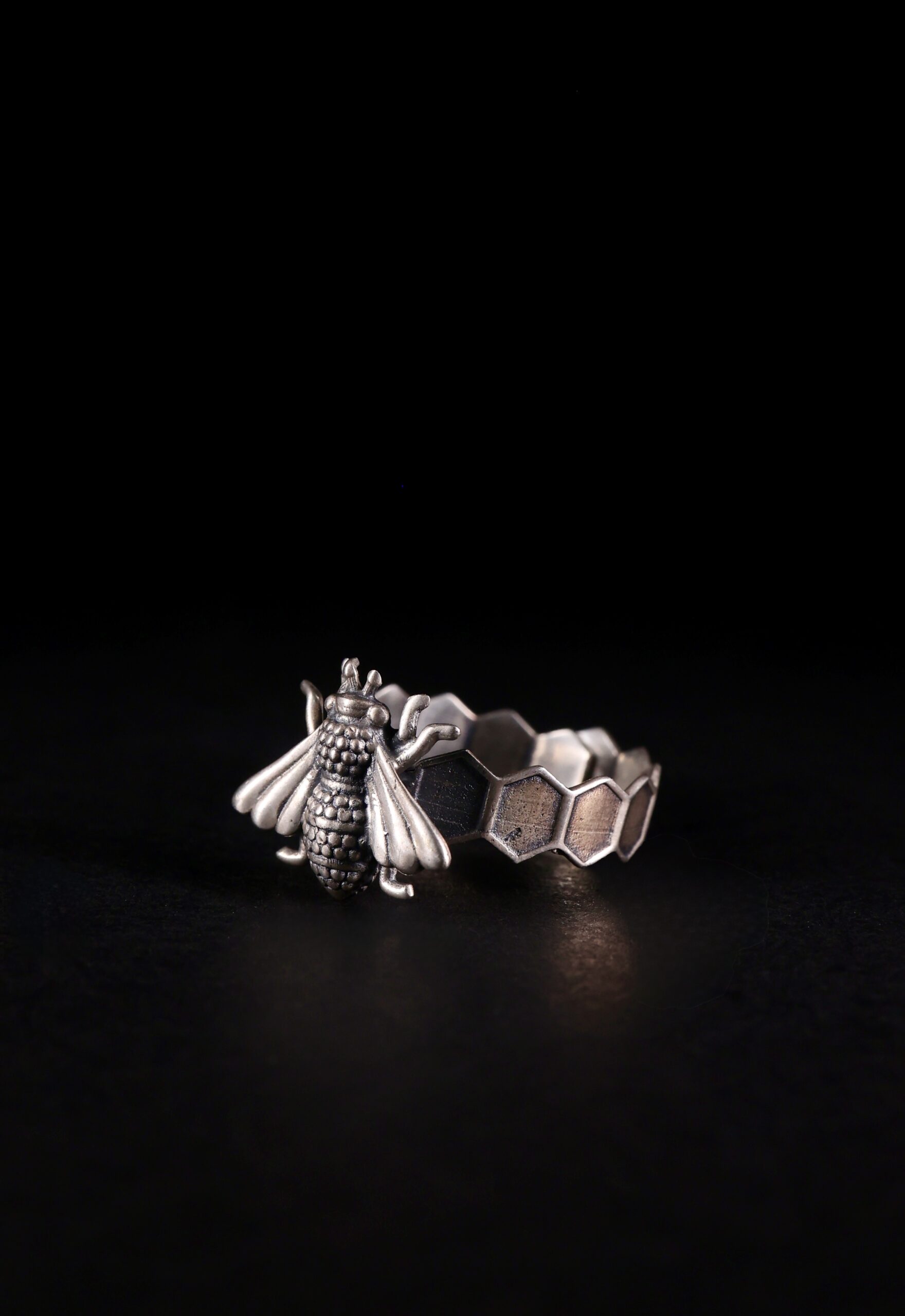 Handcrafted 92.5 silver bee ring with oxidised insect design by Ahsaas Jewellery