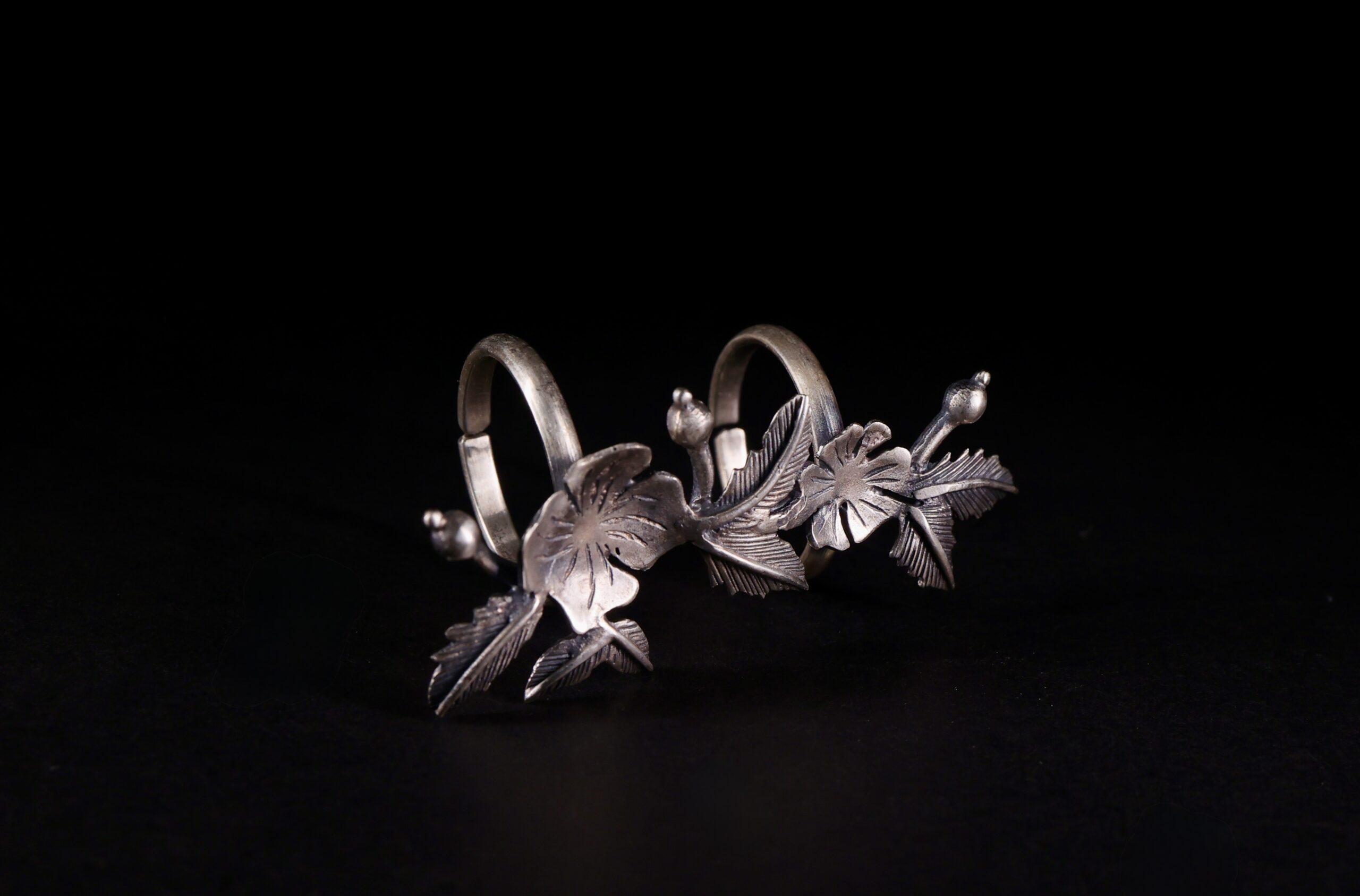 Handcrafted 92.5 silver Nyara ring with oxidised statement design by Ahsaas Jewellery