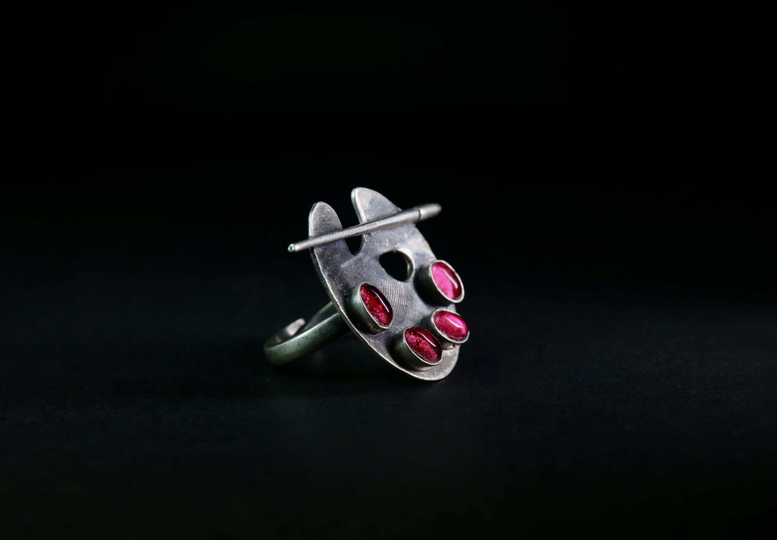 Handcrafted 92.5 silver colour palette ring with oxidised artistic design by Ahsaas Jewellery