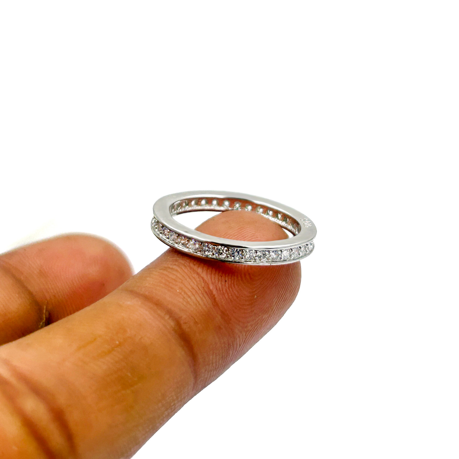 “92.5 sterling silver CZ eternity band ring for women with sparkling stones – premium minimal silver jewellery.”