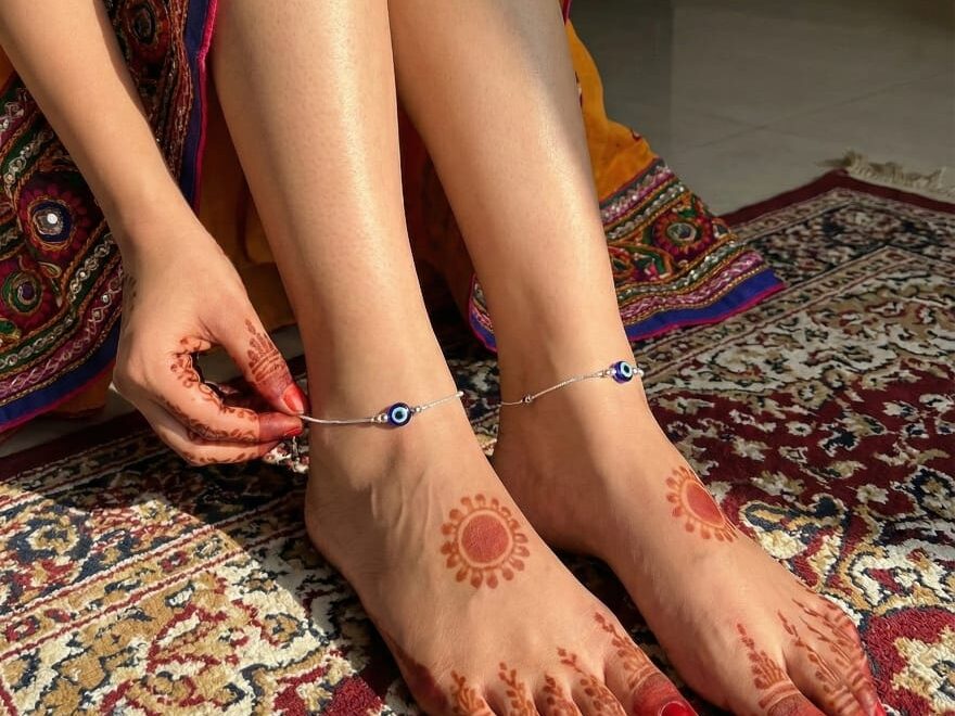 92.5 Sterling Silver Evil Eye Anklet for Women – Minimal Blue Beads Payal Design