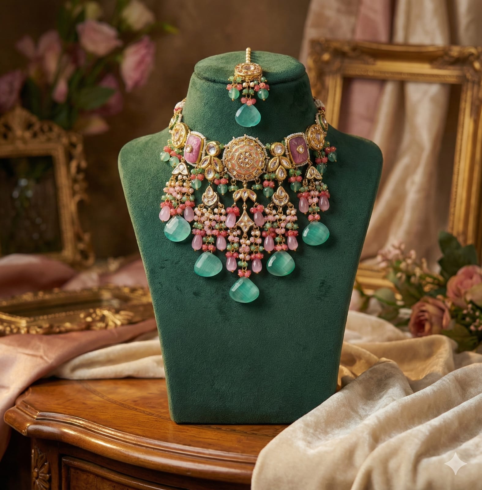 Rajasthani Style Kundan Artificial Necklace Set with Earrings Bridal Kundan Meenakari Artificial Jewellery Set – Wedding Special