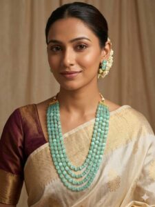 Mint Green Semi-Precious Cats Eye Bead Layered Mala Set