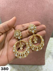 Kundan and Moissanite Polki Chandbali Earrings with Inner Drop