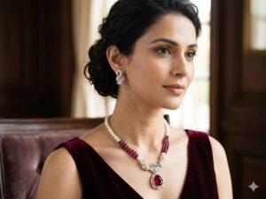 Ruby and Pearl Multi-Strand Statement Necklace Set